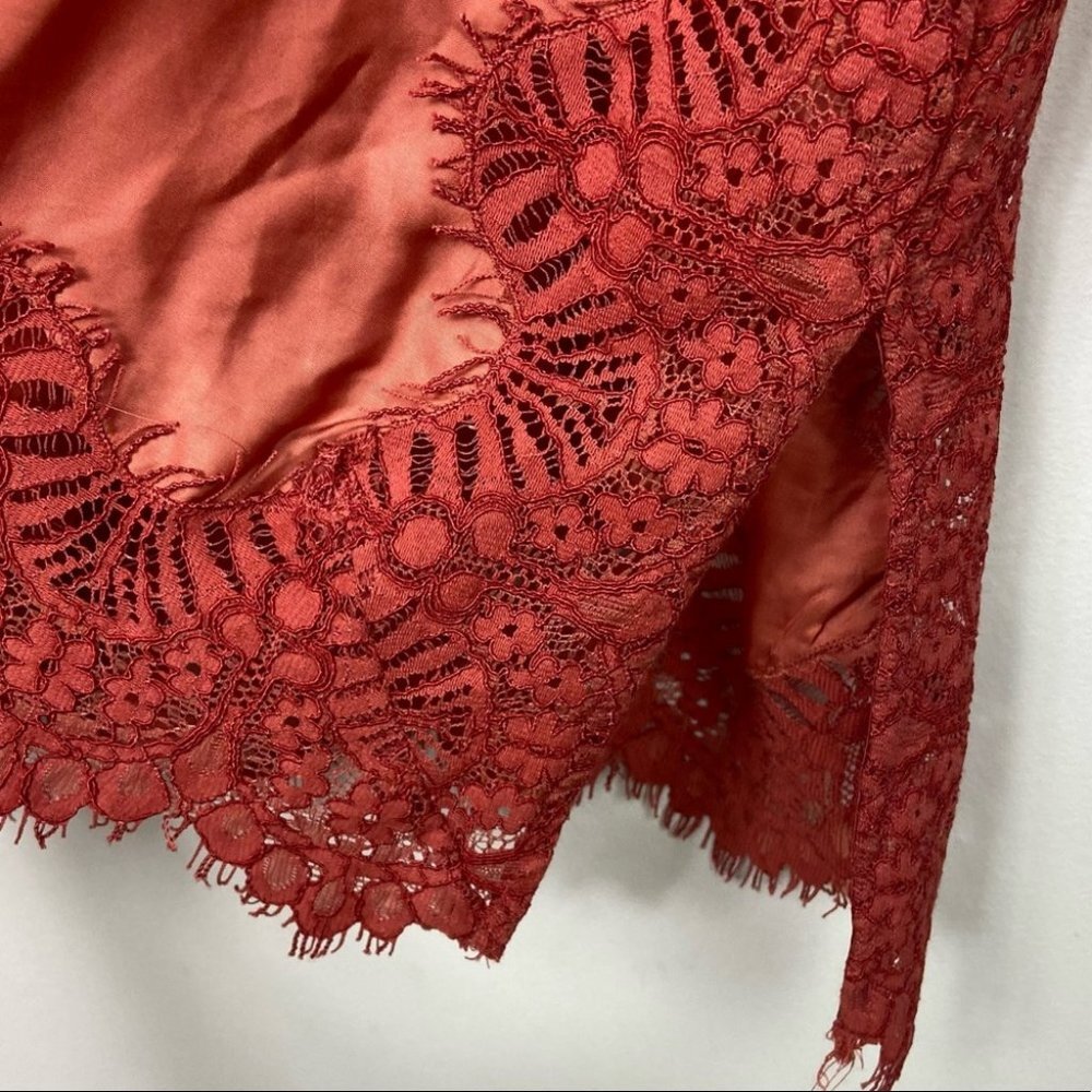 Anthropologie Moulinette‎ Soeurs Satin Lace V-Neck Blouse Size XS Red Bohemian - Picture 6 of 11